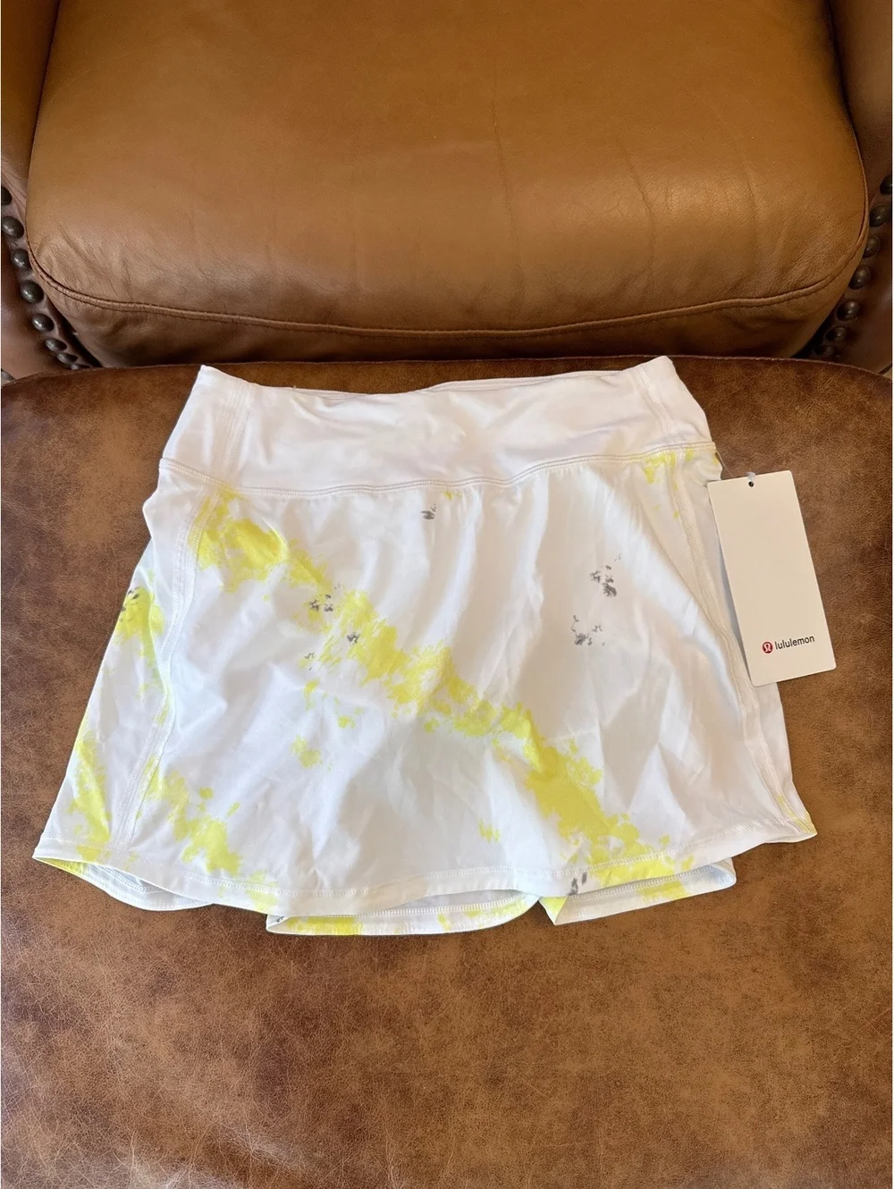 NWT Lululemon Pace Rival Skirt Sz 2 Cross Court Wash Electric Lemon Multi White